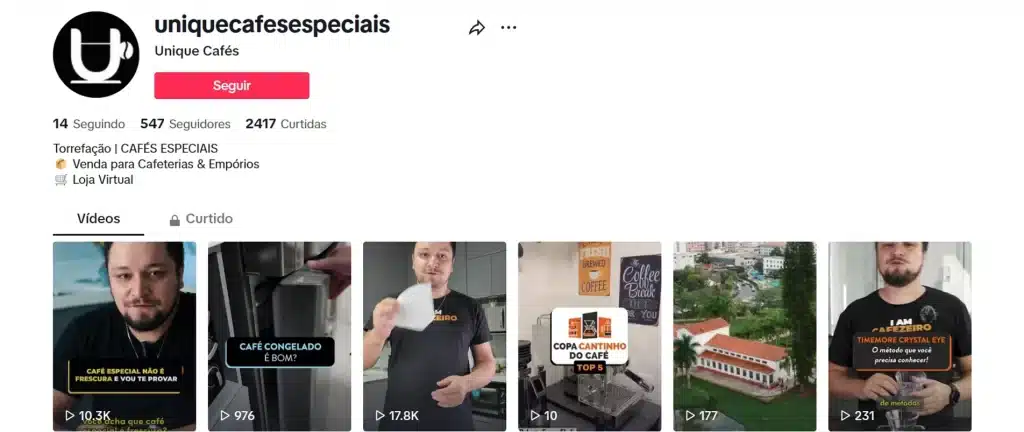 Conta sobre cafés especiais no TikTok