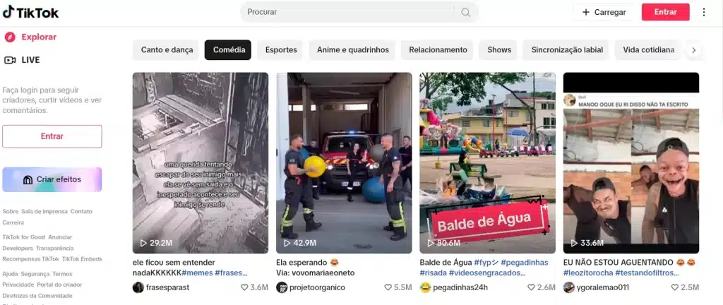 Conteúdos de comédia no TikTok