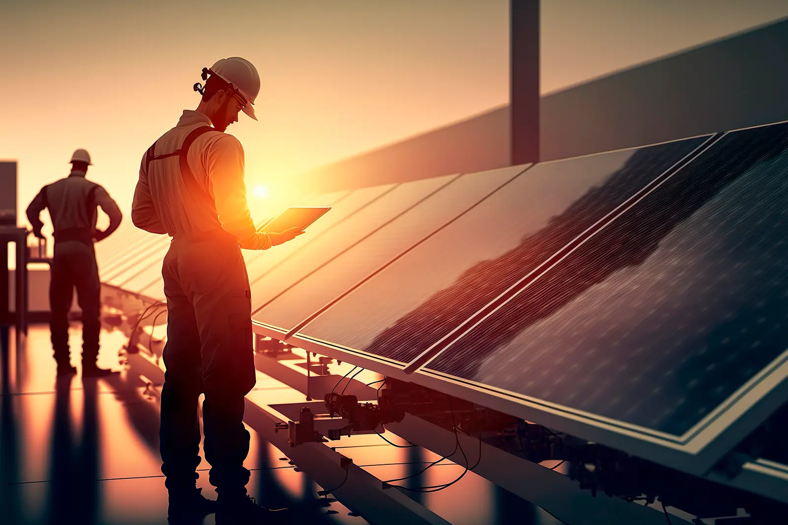 Homem analizando eficiência dos painéis solares