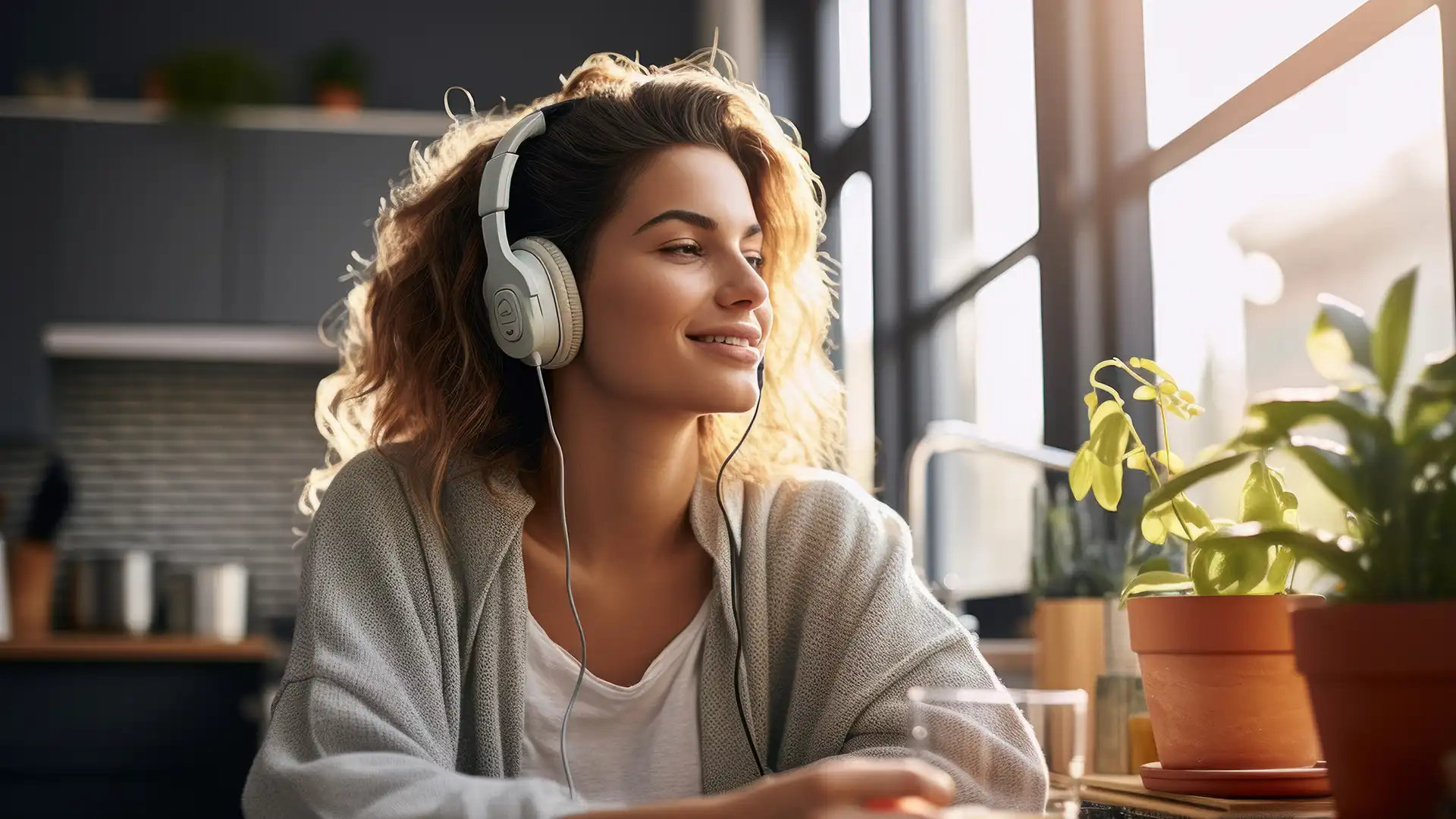 Mulher ouvindo podcast para aprender enquanto descansa